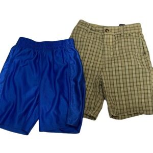 Size 6 Set Of Two. Boys Blue Athletic Shorts and Plaid Khaki Shorts